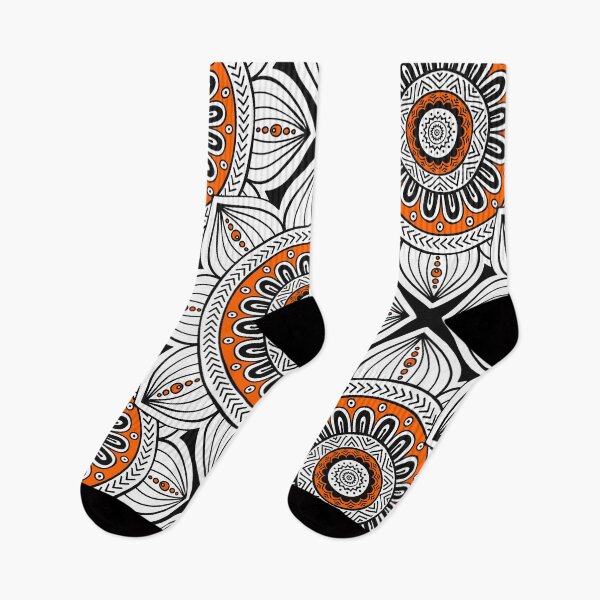 Item preview, Ethnic Pattern Black White Orange Mandala Flowers designed and sold by SoccaTamam.