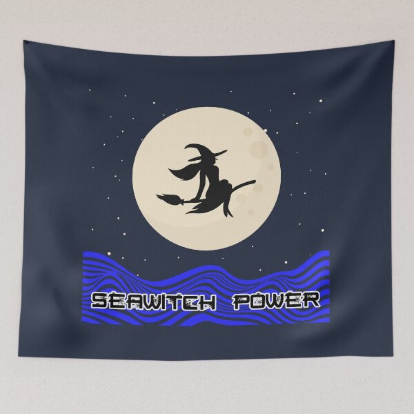 Item preview, Seawitch Power Silhouette Flying Witch Passed Moon Night- Dark Blue designed and sold by NoMatterLab.