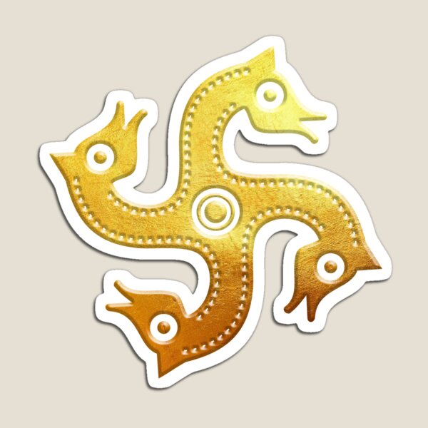 Item preview, Swastika with horse heads golden: iron age symbol of luck designed and sold by Irena Petrič.