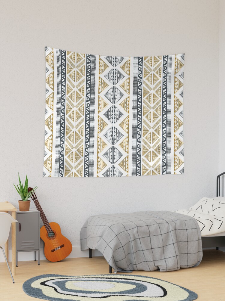 Black and White African Tribal Ethnic Pattern Tapestry for Sale