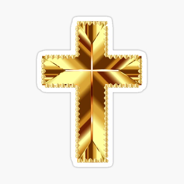 Gold Cross Stickers Redbubble - bright golden cross necklace roblox