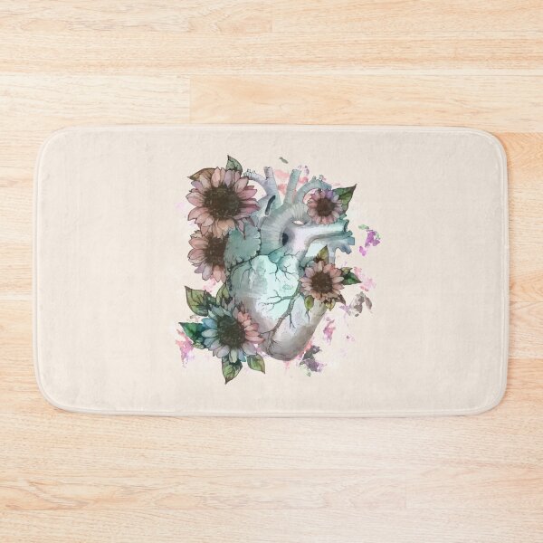 Item preview, Human heart with pink daisy illustration, watercolor effect designed and sold by Collagedream.