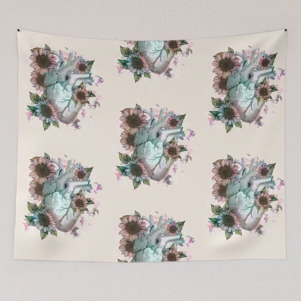 Item preview, Human heart with pink daisy illustration, watercolor effect designed and sold by Collagedream.