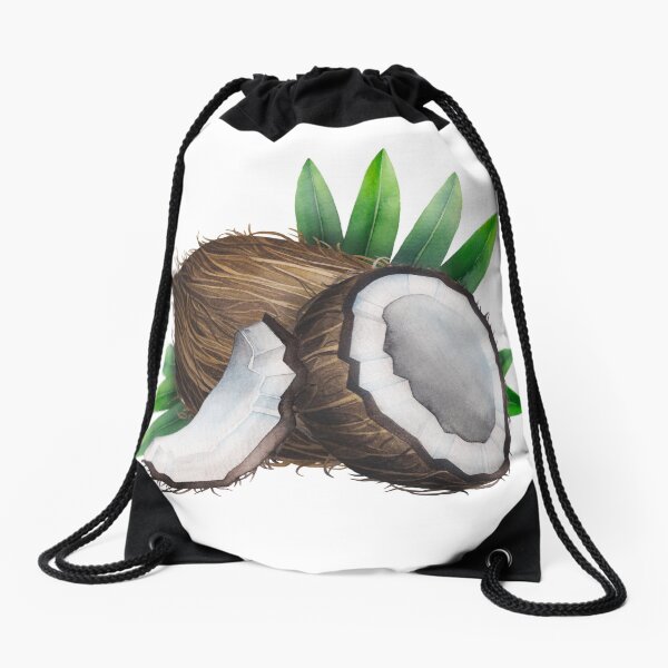 Watercolor coconut Drawstring Bag