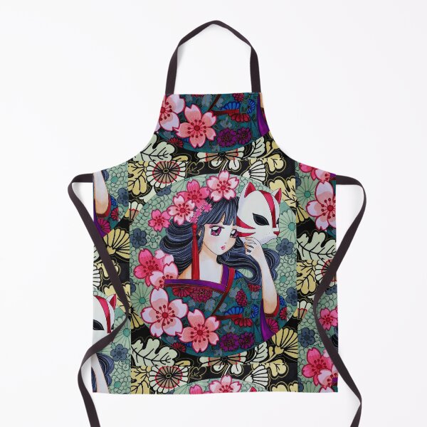 Item preview, japanese girl with kitsune mask, manga style girl designed and sold by Petitelulu.