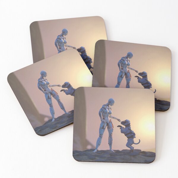 Item preview, a robot playing with a dog on the surface of Mars  designed and sold by Mike Kiev art.