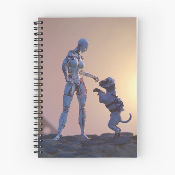 Item preview, a robot playing with a dog on the surface of Mars  designed and sold by Mike Kiev art.