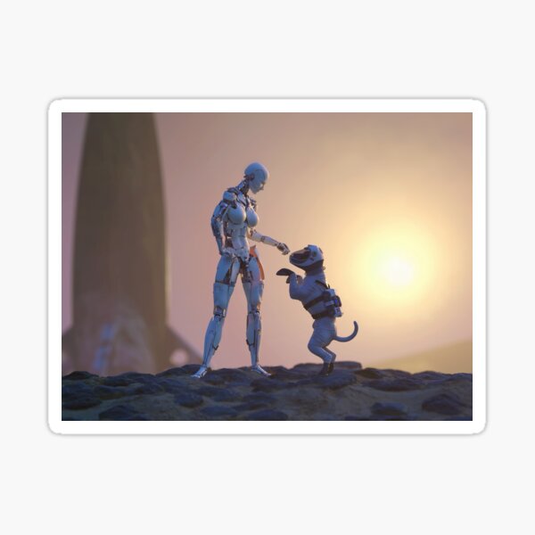 Item preview, a robot playing with a dog on the surface of Mars  designed and sold by Mike Kiev art.