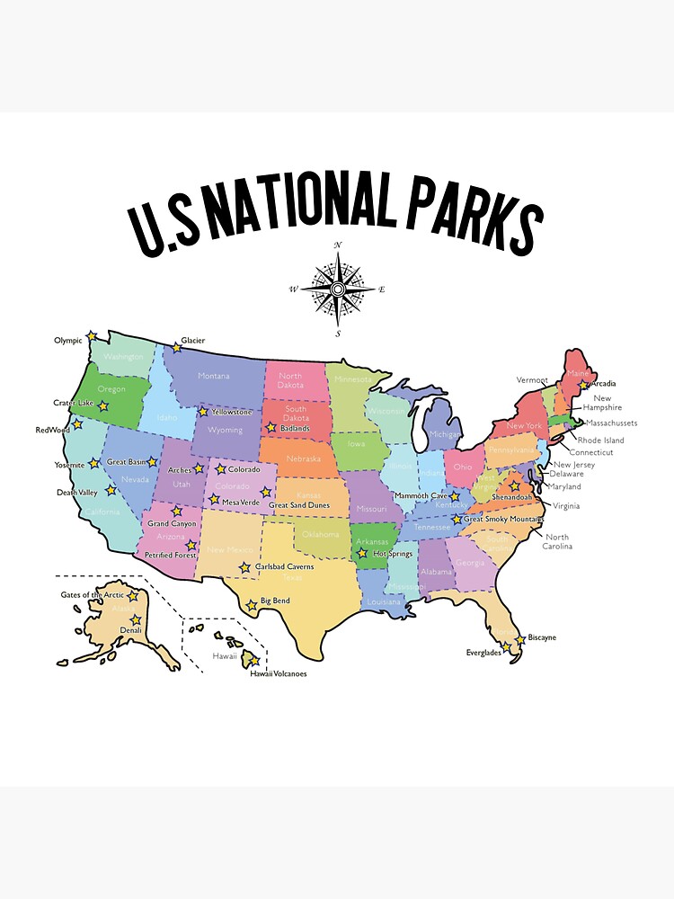 Us National Parks Map All 63 National Parks T For Men Women