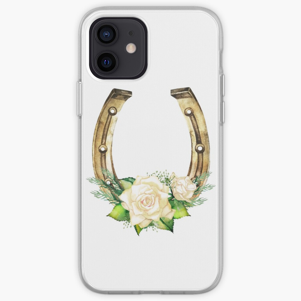 Watercolor horseshoes in golden color with white roses design iPhone Case & Cover