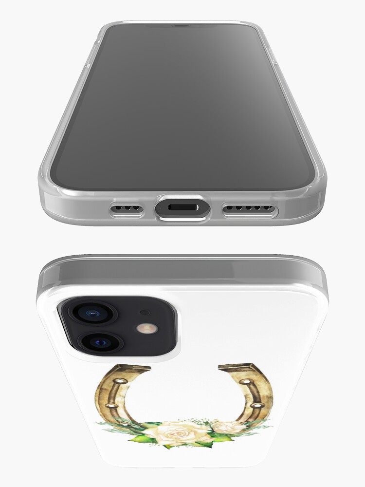 Alternate view of Watercolor horseshoes in golden color with white roses design iPhone Case & Cover