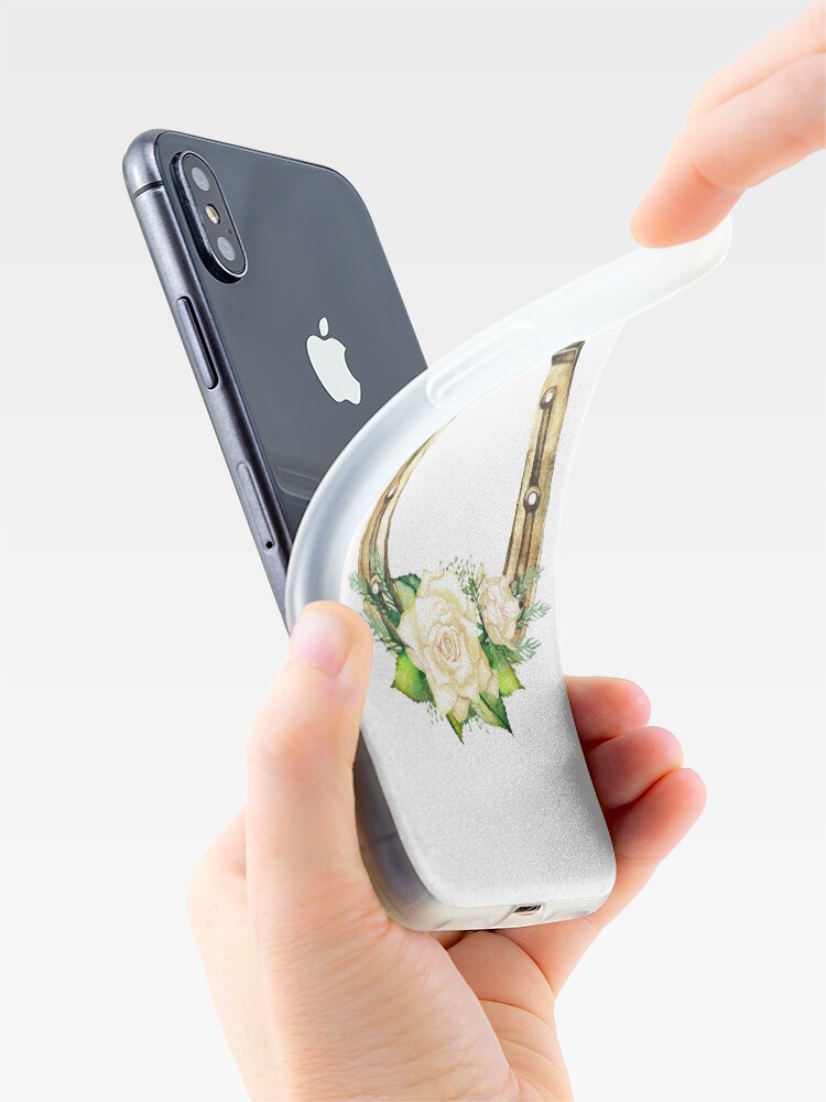 Alternate view of Watercolor horseshoes in golden color with white roses design iPhone Case & Cover