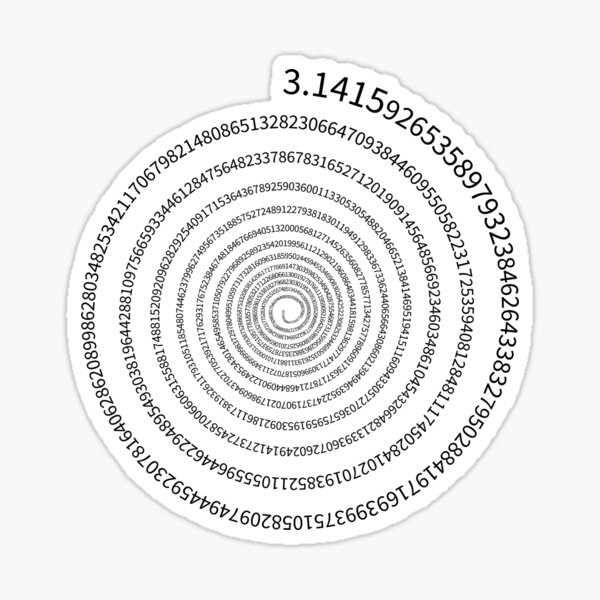 Pi Digits Spiral (black text) Sticker