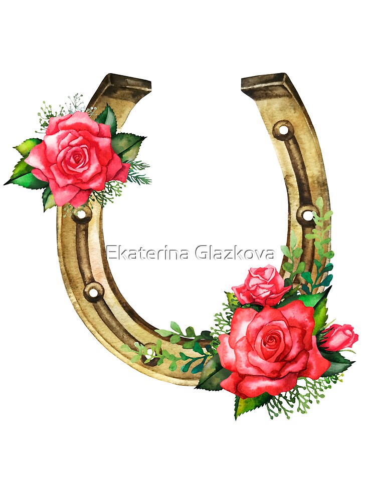 Watercolor horseshoes in golden color with red roses design Kids T-Shirt  for Sale by Ekaterina Glazkova