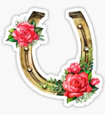 Aquarell Hufeisen in goldener Farbe mit roten Rosen Design Sticker