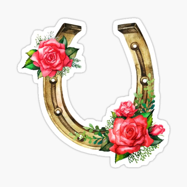 Watercolor horseshoes in golden color with red roses design Sticker