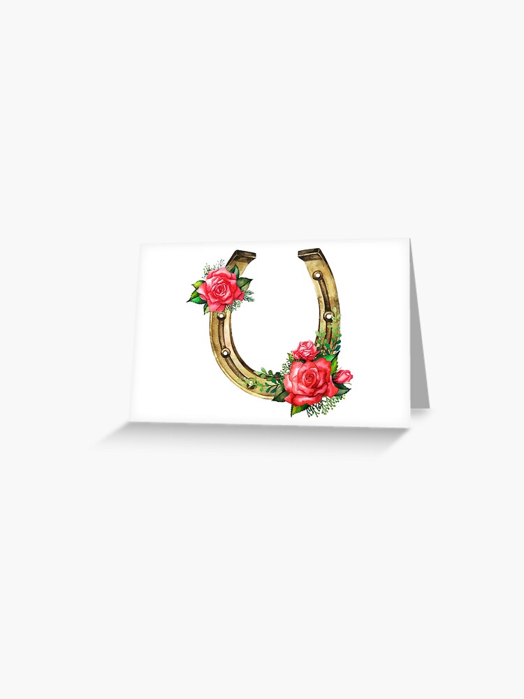 Tarjetas de felicitación «Herraduras de acuarela en color dorado con diseño  de rosas rojas» de Glazkova | Redbubble