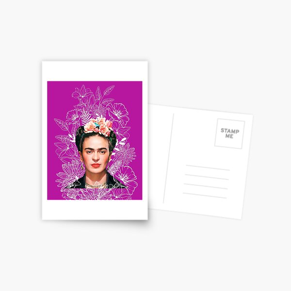 Artikel-Vorschau von Frida Kahlo Porträtfarbe, weiße Blumen, rosa Hintergrund, designt und verkauft von Adriana C (All about Frida).