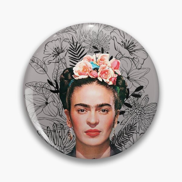Item preview,  Frida Kahlo portrait color, black and white flowers, gray background designed and sold by Adriana C (All about Frida).