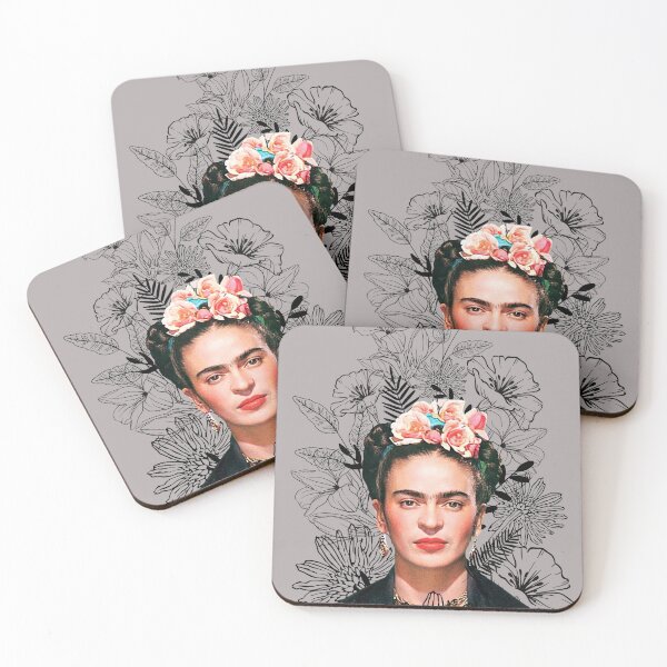 Item preview,  Frida Kahlo portrait color, black and white flowers, gray background designed and sold by Adriana C (All about Frida).