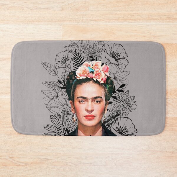 Item preview,  Frida Kahlo portrait color, black and white flowers, gray background designed and sold by Adriana C (All about Frida).