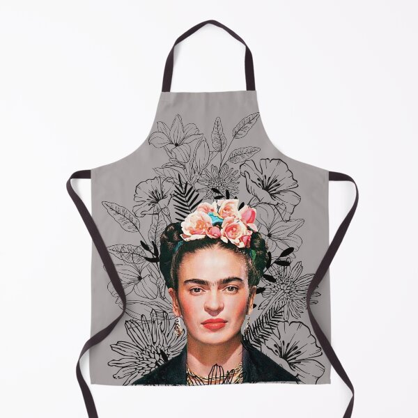 Item preview, Frida Kahlo portrait color, black and white flowers, gray background designed and sold by Adriana C (All about Frida).