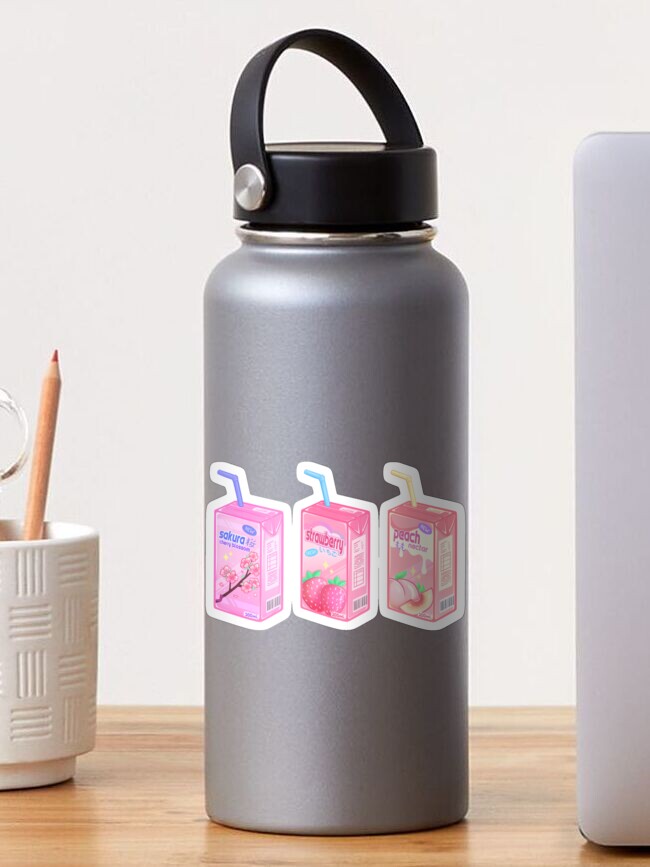 Cute Water Bottle with Lid Straw Sticker Plastic Juice Portable