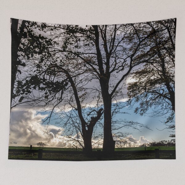 Item preview, Silhouetted trees on a blue sky and white clouds background designed and sold by StencilMyst ..