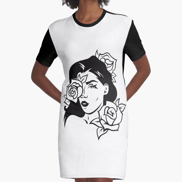 Dark Flower Woman Graphic T-Shirt Dress