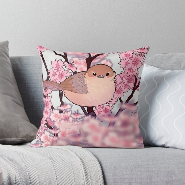 "you are too BEAUTIFUL and PRECIOUS" Sakura Blossom Bushtit Bird Throw Pillow
