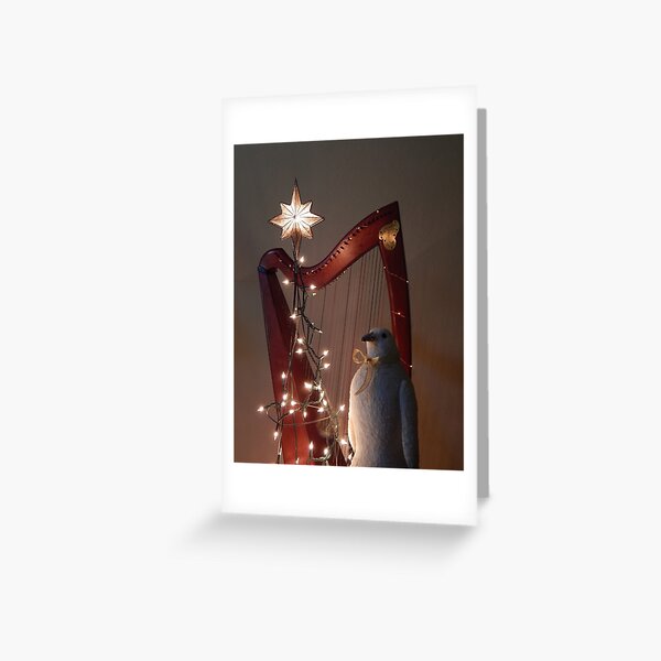 Harp & Bird in Holiday Lights Greeting Card