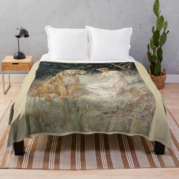 Item preview, The Lady And The Tiger On The Flower Chain | Vintage Painting designed and sold by Petra Becker.