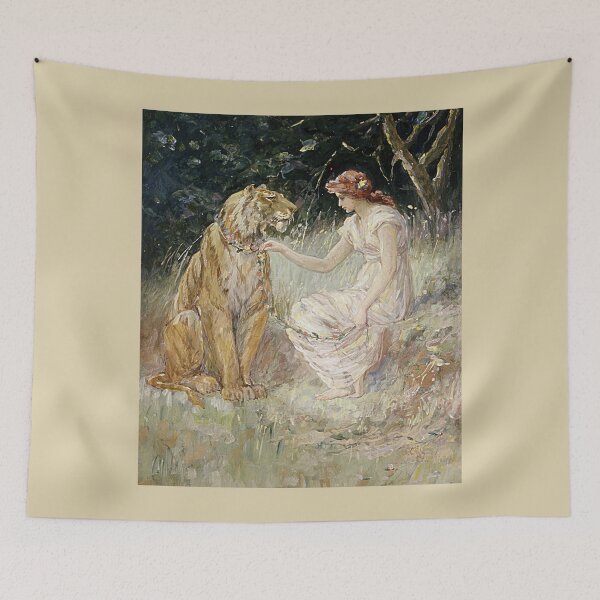 Item preview, The Lady And The Tiger On The Flower Chain | Vintage Painting designed and sold by Petra Becker.