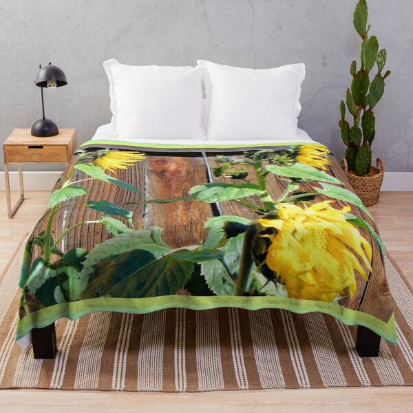 Item preview, Three Large Sunflowers Against Wooden Fence designed and sold by ThisNThatImages.