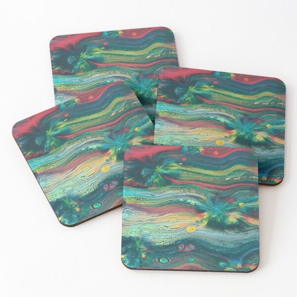 Item preview, Artistic Pour | Teal, Red and Yellow Flow Effect with Floral Feature designed and sold by JillyJ05.