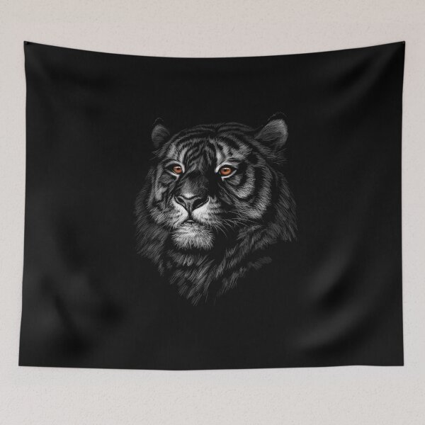 Item preview, Tiger Face Head - Hand Drawn Animal Portraits on Black Background Collection - Tigers designed and sold by DetroitRebels.