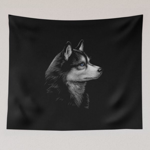 Item preview, Husky Dog Face Head - Hand Drawn Animal Portraits on Black Background Collection - Hasky designed and sold by DetroitRebels.