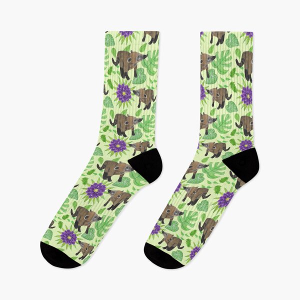Item preview, Coatimundi with Palm Leaves Philodendron Gloriosum Leaves and Purple Dahlias designed and sold by PennyPassiflora.