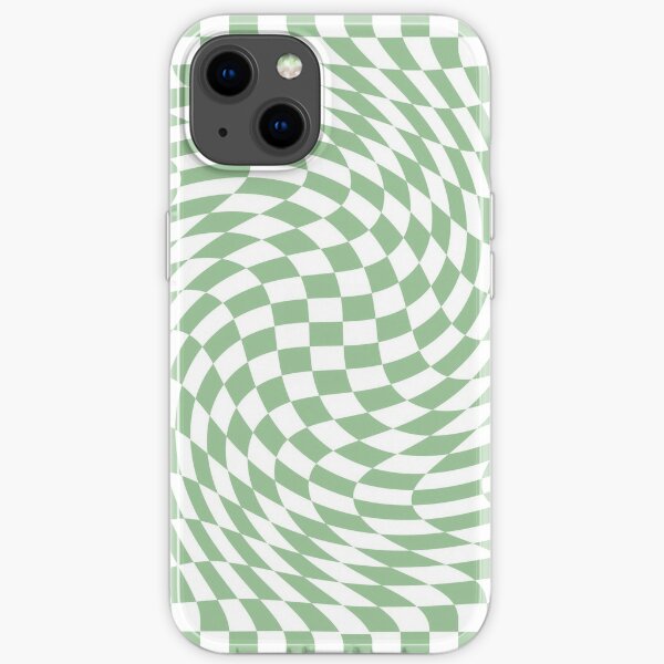 Sage Green and White Checker Warp Pattern iPhone Soft Case
