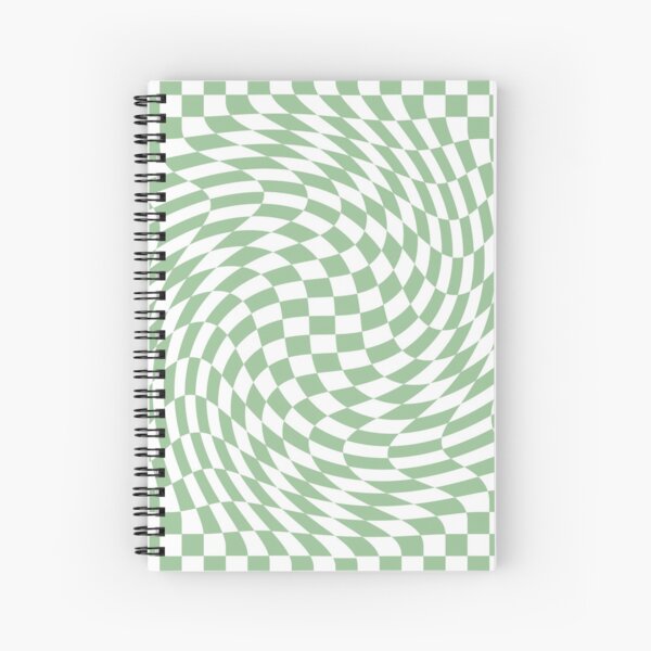 Sage Green and White Checker Warp Pattern Spiral Notebook