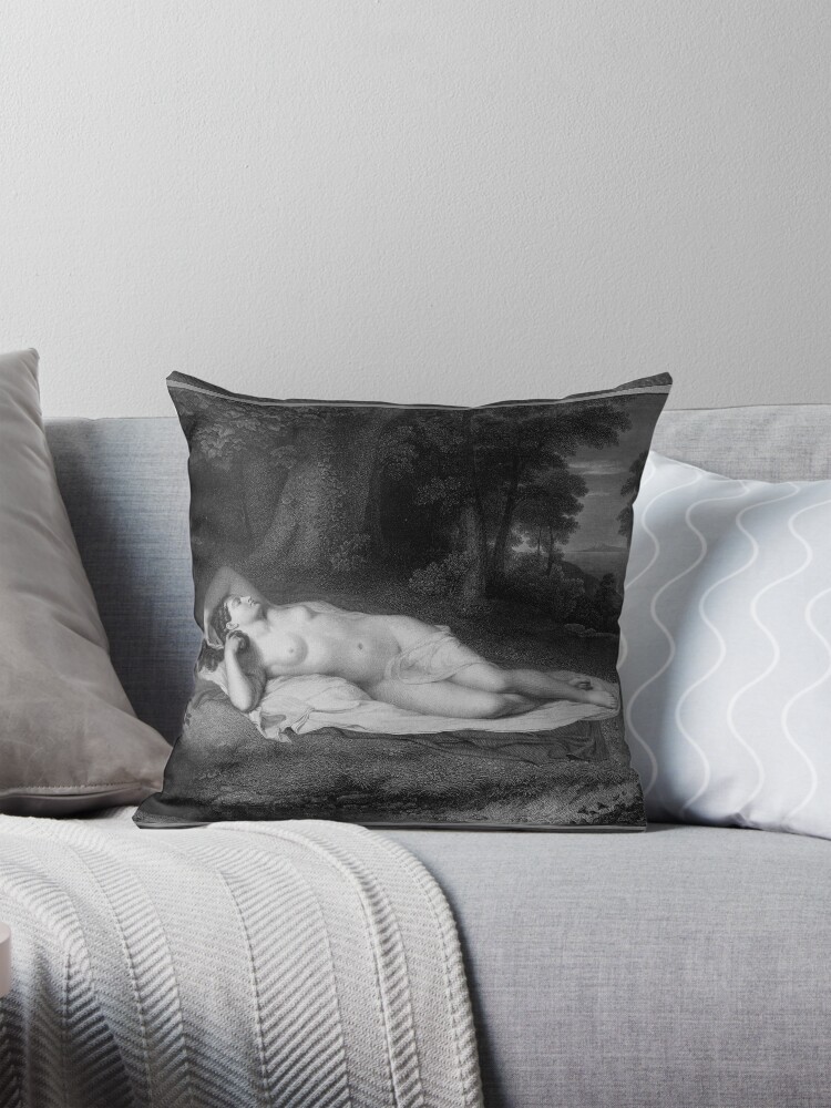 Ariadne Engraving by Asher Brown Durand Classical Art Reproduction Decorative Art Print Throw Pillow