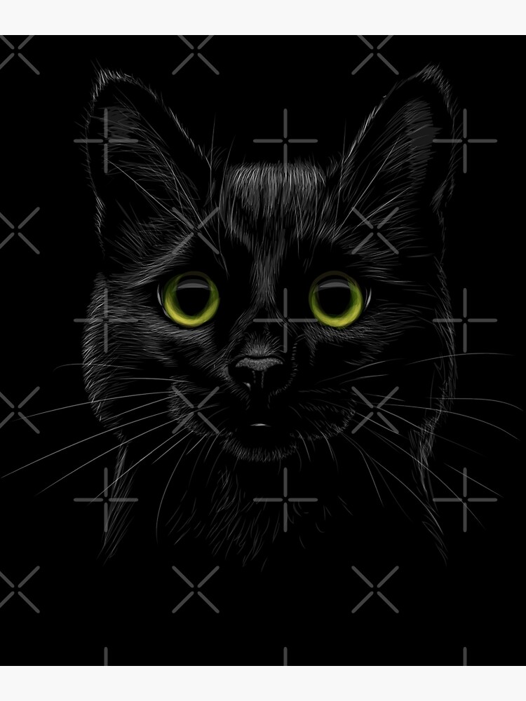 black-cat-with-green-eyes-hand-drawn-animal-portraits-on-black