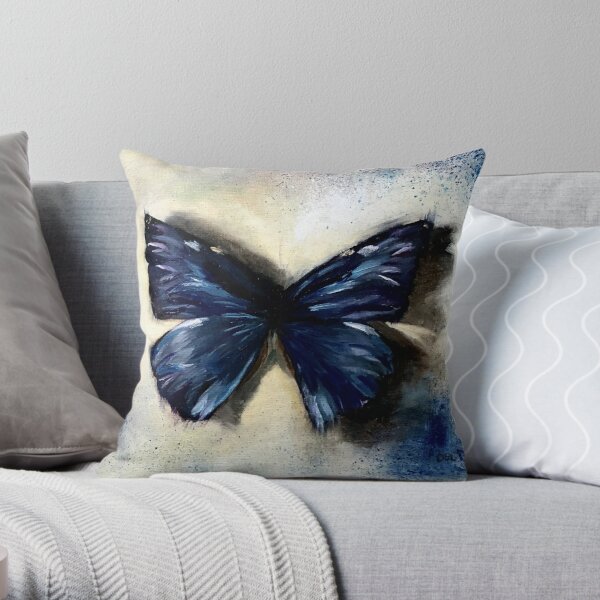  Blue Butterfly Painting Vintage Abstract background Throw Pillow
