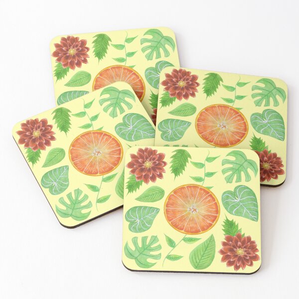 Item preview, Oranges, Slices, Dahlia, Monstera, Rhapidophora, and Philodendron Gloriosum Leaves Pattern designed and sold by PennyPassiflora.