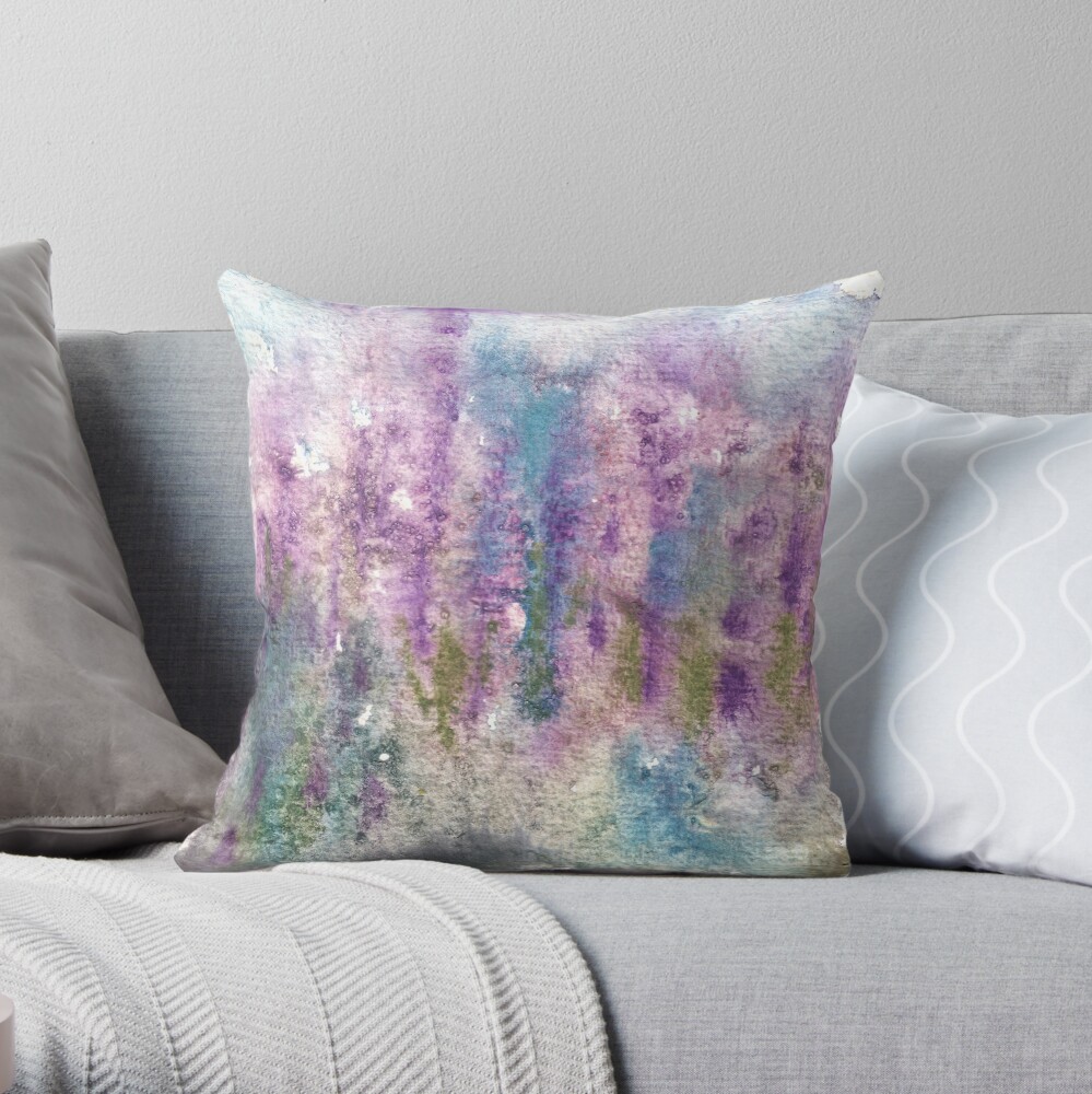 Watercolor abstract lupine field in New Zealand Throw Pillow