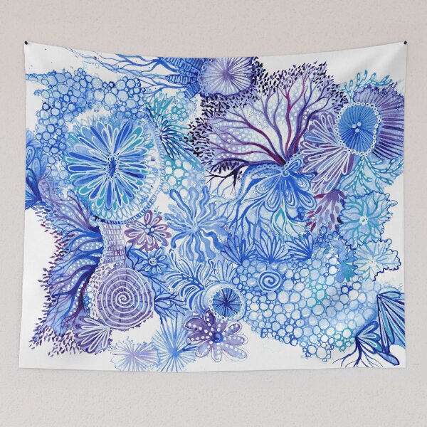 Aperçu de l'œuvre Blue Reef - Aquarelle abstraite intuitive en bleu et violet par Kirsten Bailey créée et vendue par klbailey.