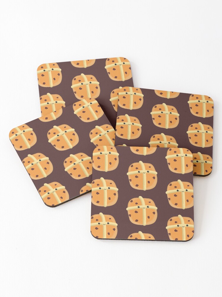 Thumbnail 1 of 5, Coasters (Set of 4), Hot Cross Bun Pattern designed and sold by Funful.