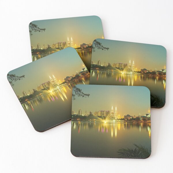 Item preview, Night view of Kuala Lumpur city with stunning reflection in water designed and sold by TravelDrone.