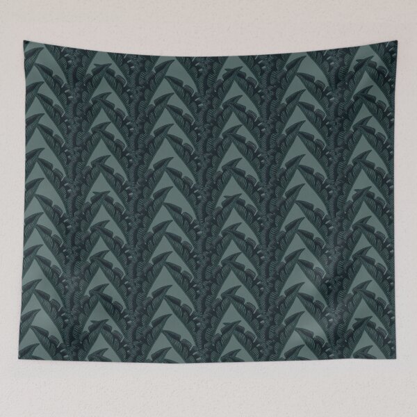 Item preview, Tropical seamless stylized concept digital print with  tropical green leaves, areca, banana leaves, rainforest plants. designed and sold by ANAKOTO.