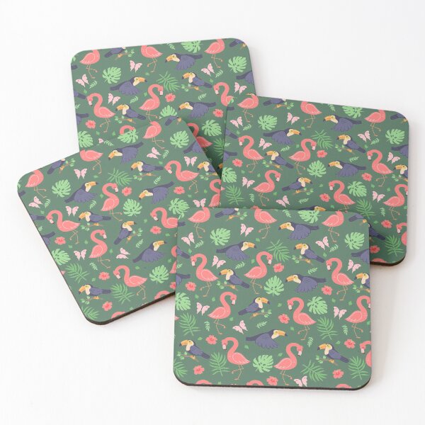 Item preview, pattern with cute toucans and flamingos designed and sold by burbura.